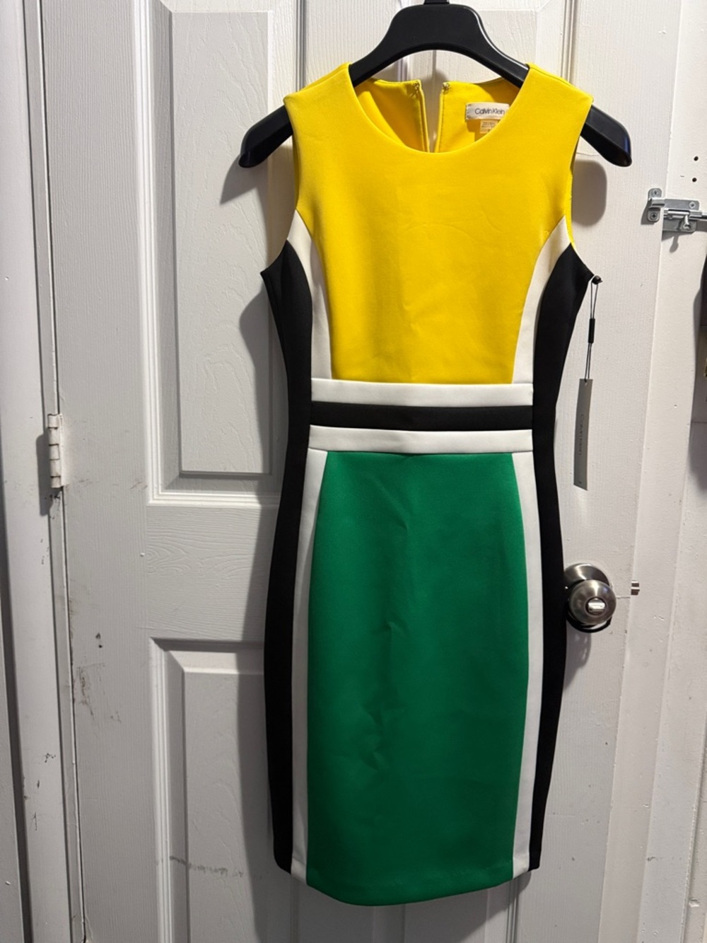 Calvin Klein Yellow, Green & Black Colorblock Midi Dress